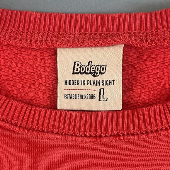 Bodega Hidden In Plain Sight Outline Logo Red Crewneck Sweatshirt - Picture 4 of 5